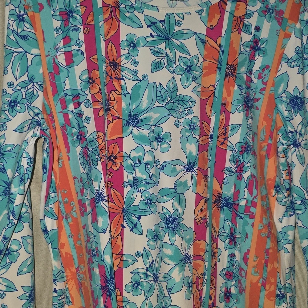 Lands' End Blue Floral Rash Guard with Orange Accents - Picture 3 of 5